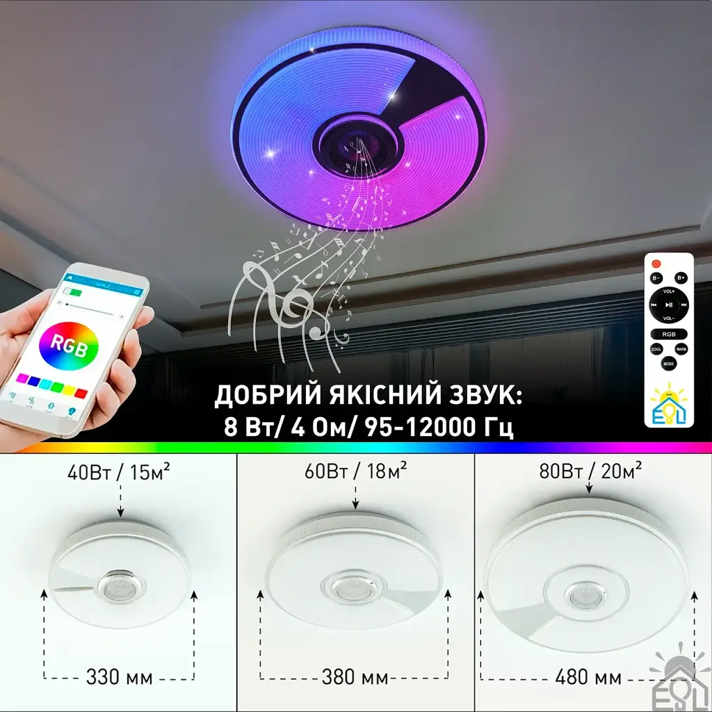 Смарт люстра музична керована світлодіодна SONG R RGB 40 Вт 330x65 мм Біла ESLLSE - фото 7
