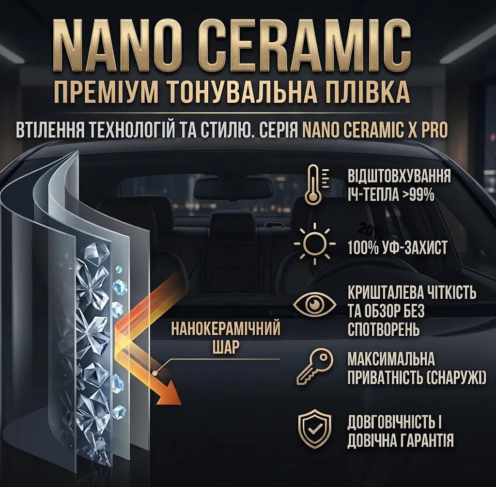 Керамічна Тонувальна плівка VLT 5% IR 95% UV 100% Ширина 75 см Довжина 1 Метр Атермальна (NC05100) - фото 2