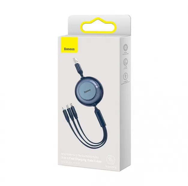 Кабель Baseus Bright Mirror 2 Series 3-in-1 Cable USB to MicroUSB+Lightning+Type-C 3.5A 1.1m CAMJ010003 Blue - фото 5