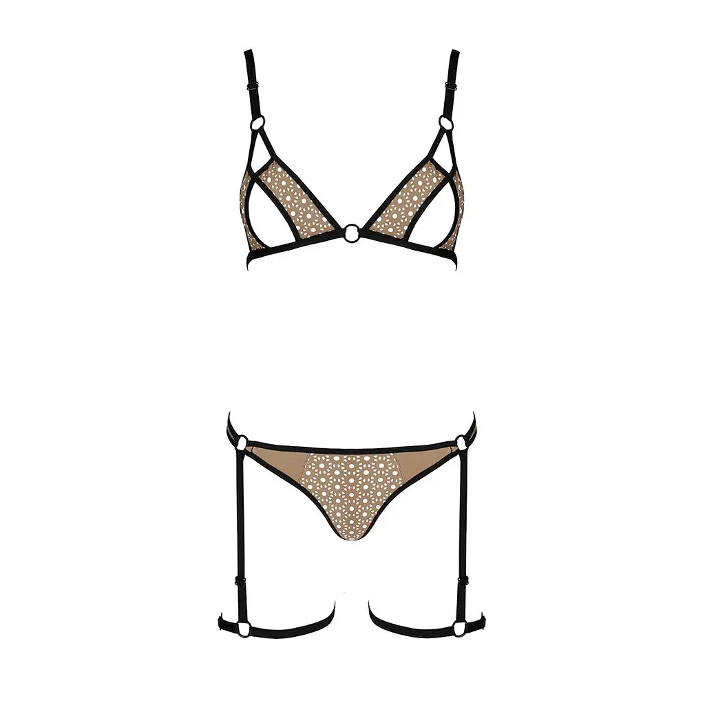 Еротичний комплект спідньої білизни Passion GABI SET S/M beige, трусики з гартерами - фото 3