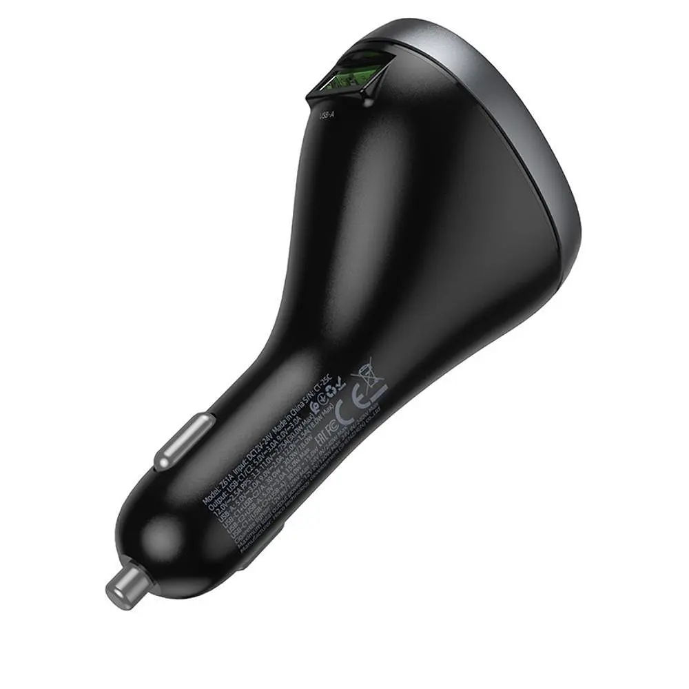 Автомобільний зарядний пристрій Hoco Z61А USB/2 Type-C PD 60W з роз'ємом прикурювача та дисплеєм чорний - фото 5