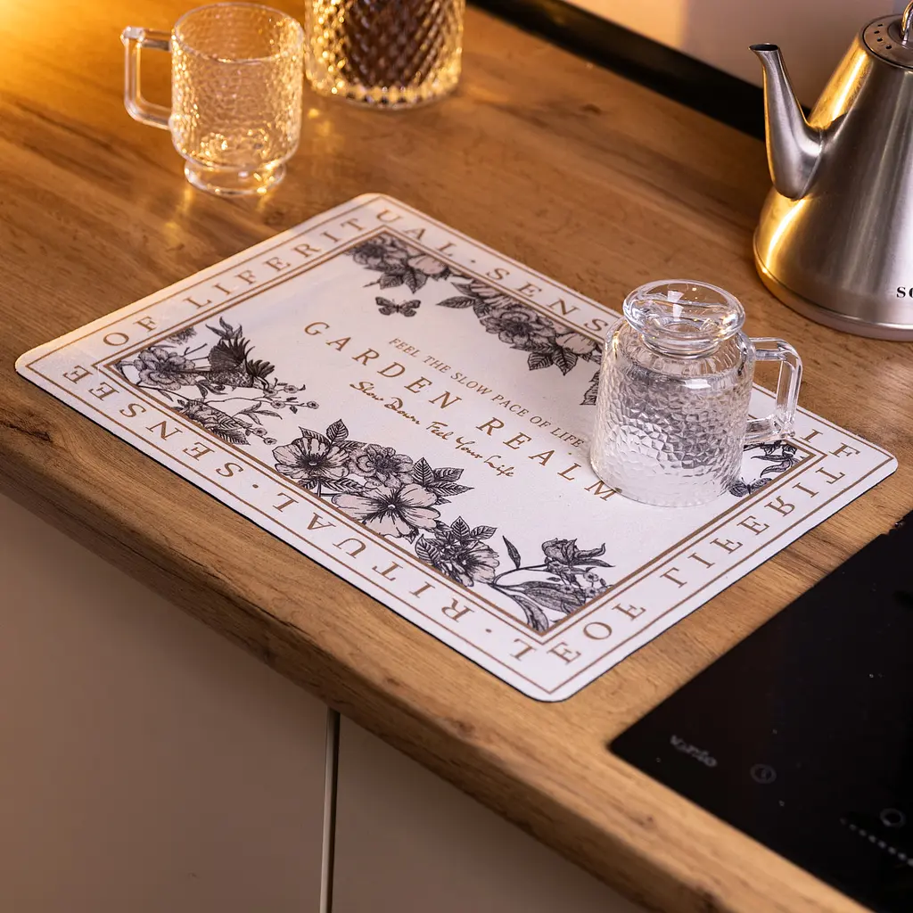 Діатомітовий килимок на кухню для сушіння посуду Garden Realm 30×40 (см) мийний вологопоглинаючий килимок на стільницю для посуду Yiwu HP-42-23 - фото 4