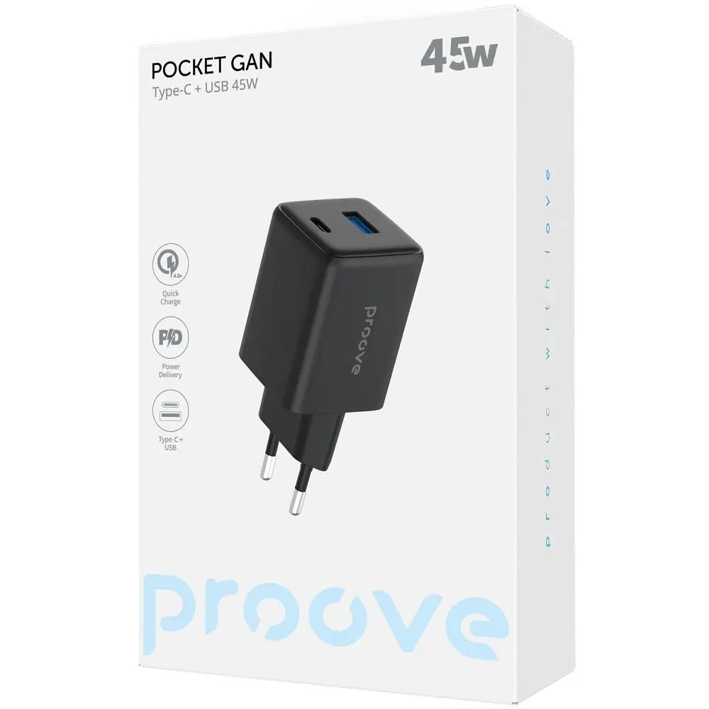 Зарядний пристрій Proove Pocket GaN 45W (Type-C + USB) black (WCPG45110001) - фото 4