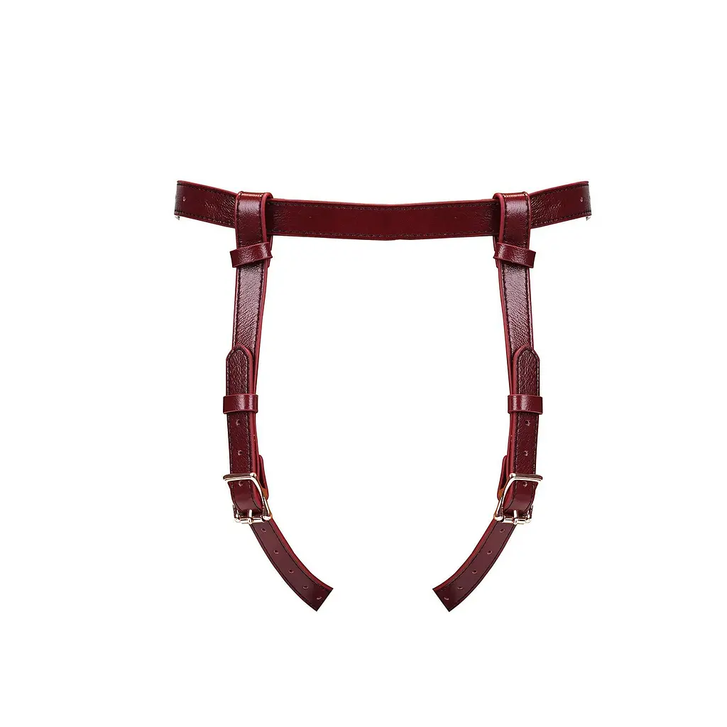 Шкіряні трусики для страпона Liebe Seele Wine Red Strap on Harness, універсальний розмір - фото 4