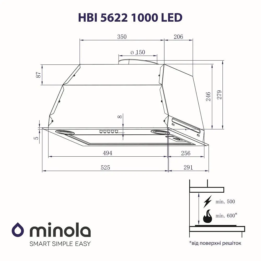 Витяжка повновбудована MINOLA HBI 5622 WH 1000 LED - фото 8