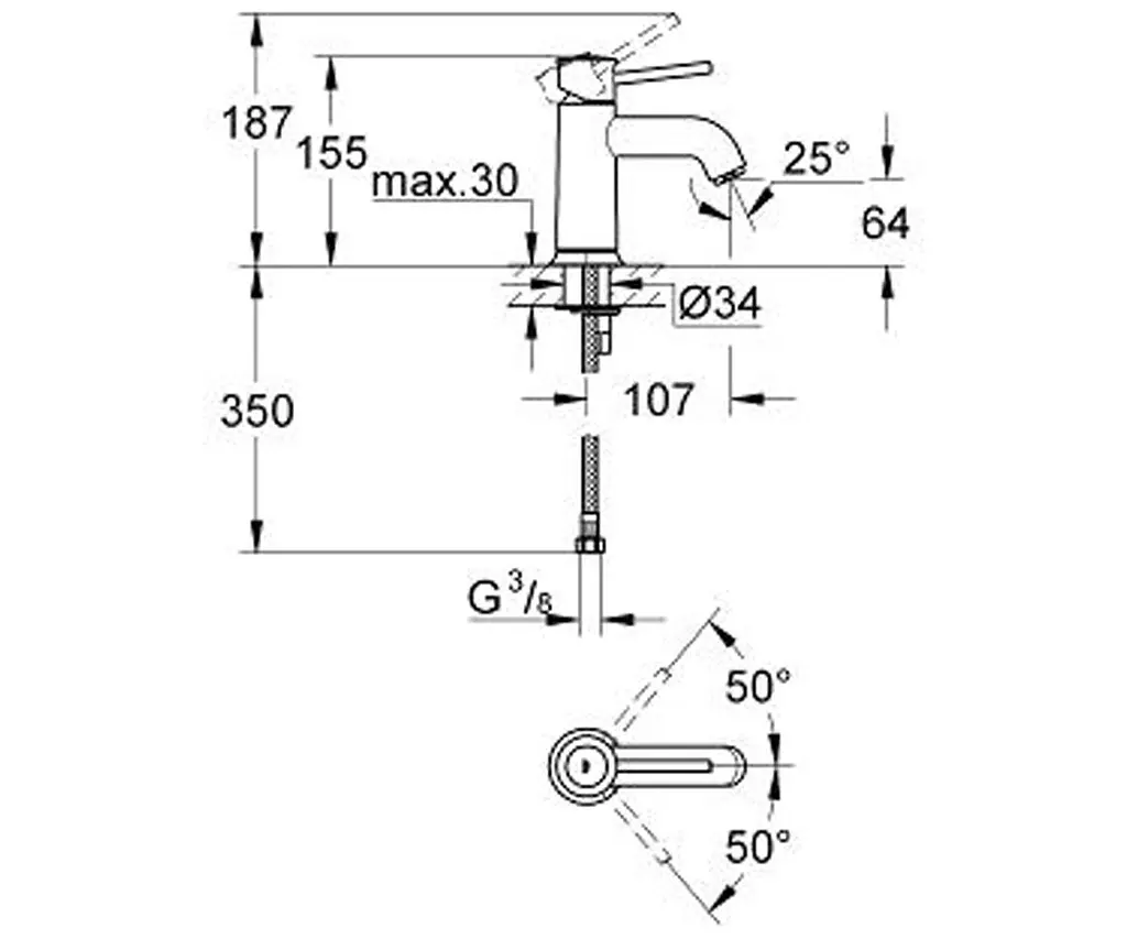 Змішувач для умивальника Grohe Bau Classic 23162000 Хром - фото 2