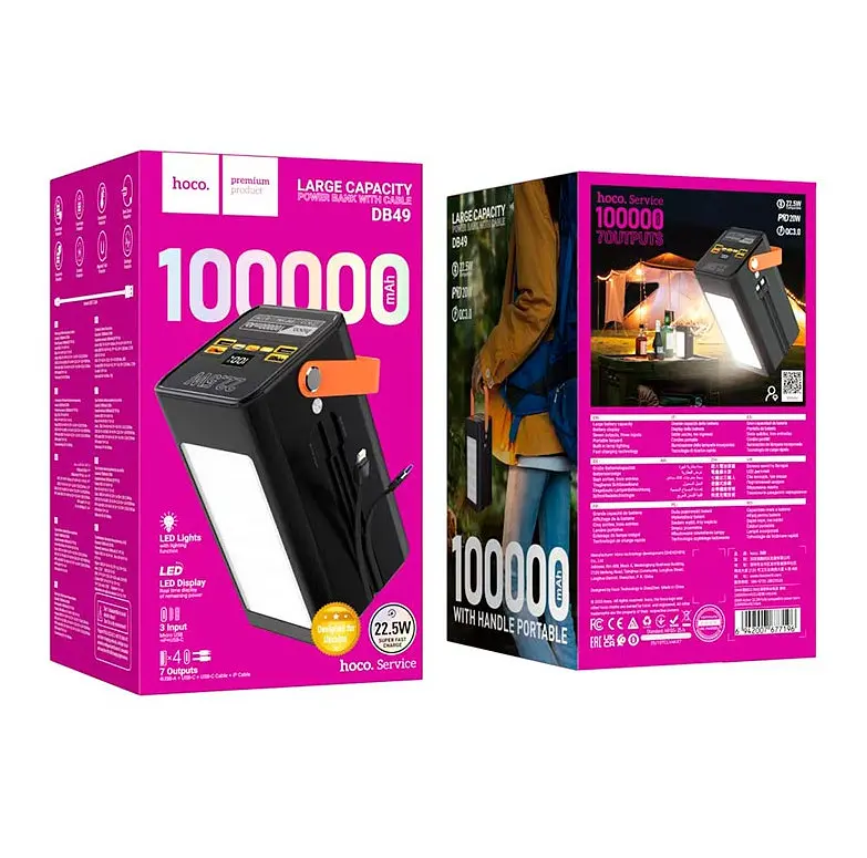 Power Bank Hoco DB49 100000 mAh 4USB/Type-C/Lightning, LED Light 22.5W чорний - фото 2