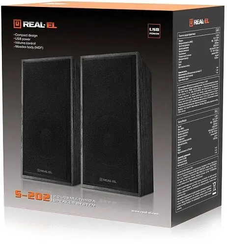 Колонки 2.0 S-202 Black, 2 x 3 Вт, USB, mini-jack 3.5 мм REAL-EL teh0029060 - фото 7