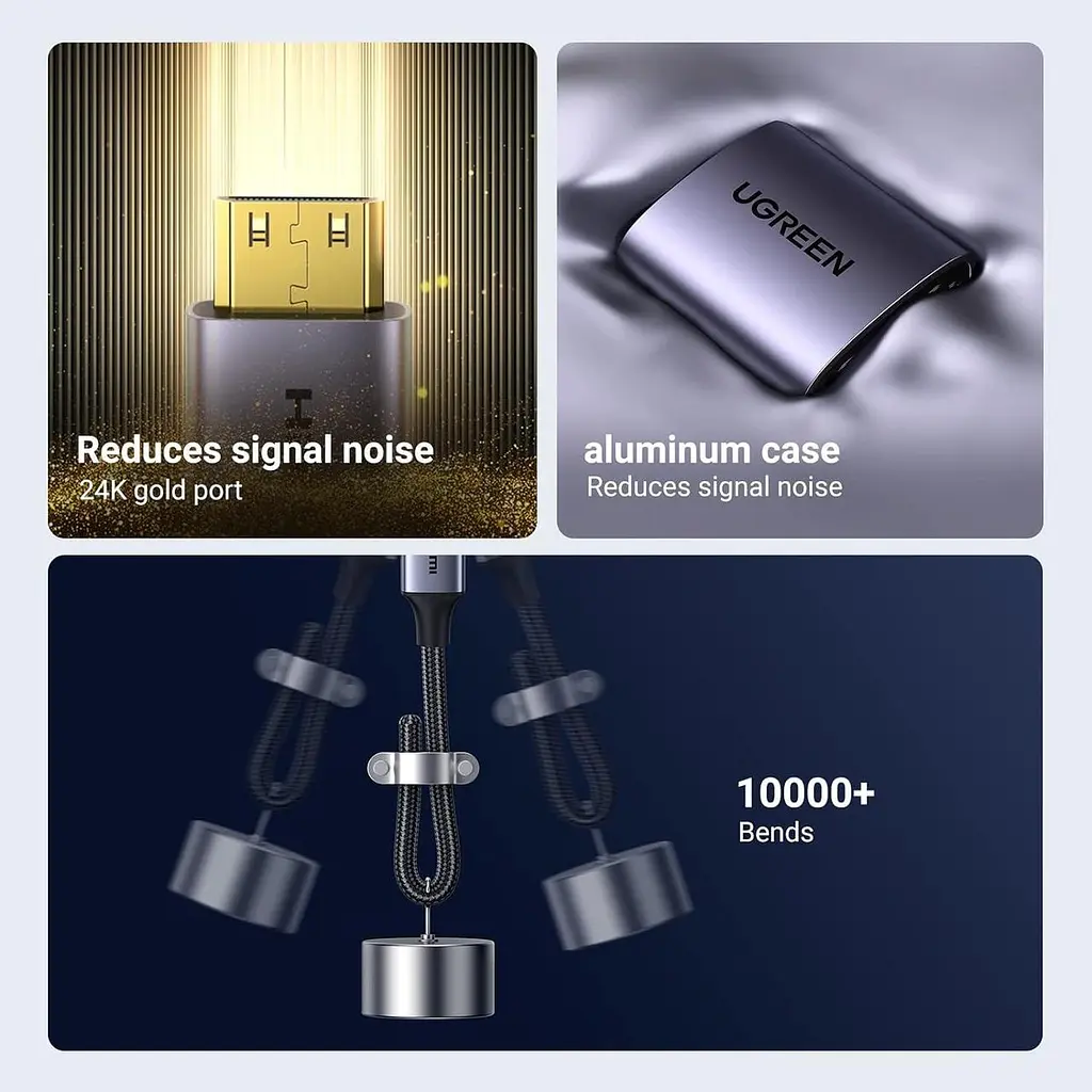 Кабель Ugreen Mini HDMI штекер to HDMI 2.0 разъем 4K 60Hz 25CM Space Gray Aluminum Shell Braided (90593) - фото 3