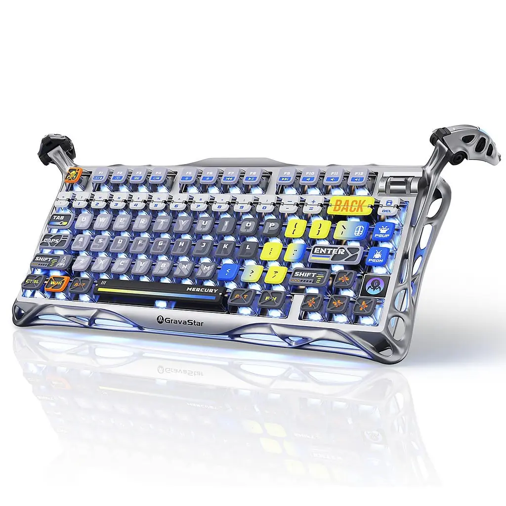 Клавиатура GravaStar Mercury K1 Pro 80keys Kailh Speedy Mint BT/WL/USB RGB Interstellar Silver (GSK1PRO_S_CGRY) - фото 2