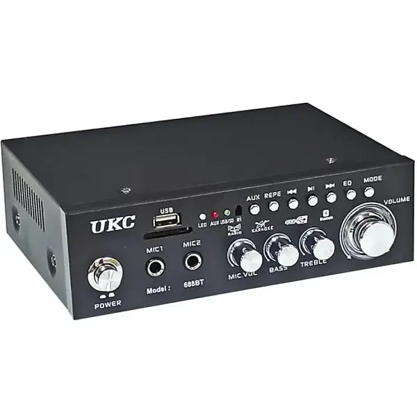 Підсилювач звуку Bluetooth 4,0 USB/SD/FM/MP3 120W+120W 2х канальний з пультом стереопідсилювач для колонок з караоке 220V та 12V UKC AK-688BT - фото 8