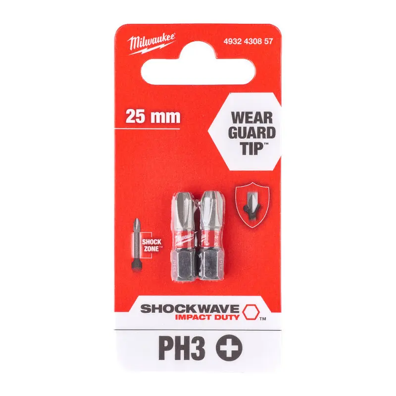 Біта SHOCKWAVE MILWAUKEE, PH3, 25мм, (2 шт) (заміна на 4932500354) - фото 2