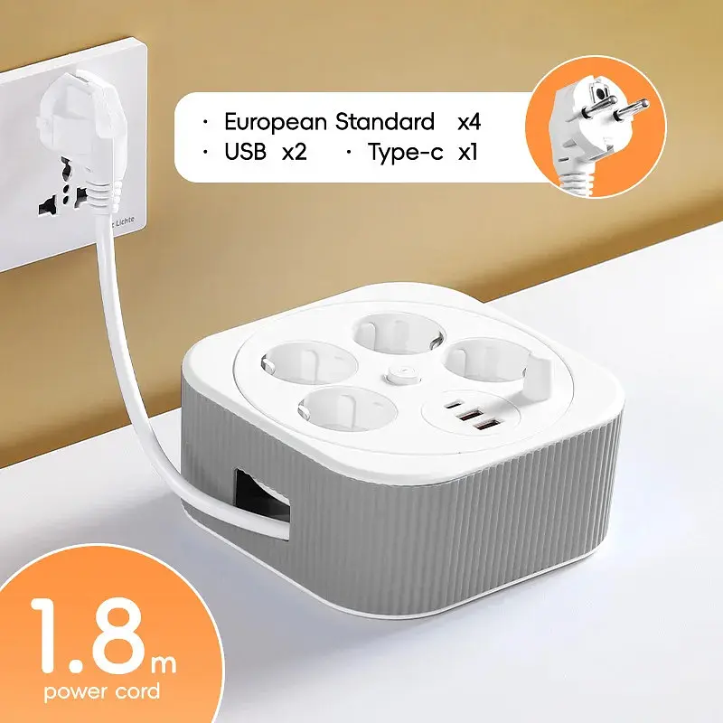 Мережевий подовжувач-фільтр A107/PNS-05 білий 4 м з LED-індикатором, 4 розетками 220V, 2 USB і PD Type-C - фото 3