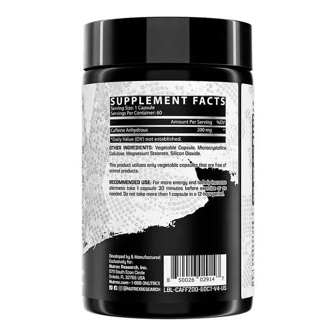 Кофеїн безводний Nutrex Research Caffeine 200, 60 капсул - фото 3