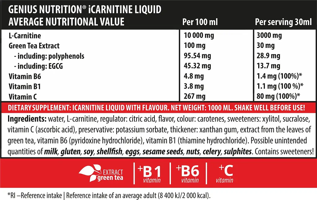 Карнітин Genius Nutrition iCarnitine Liquid 100000 Апельсин 1000 мл - фото 2