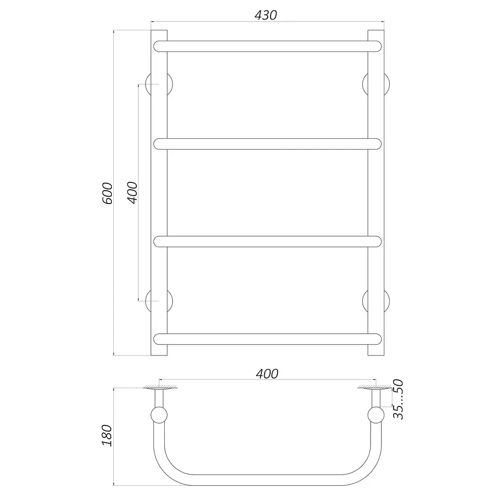 Рушникосушарка UNIO LS W 600-400-4 Драбинка Скоба (20875) - фото 5