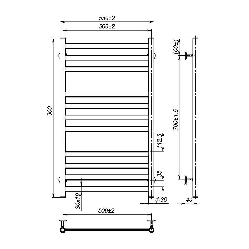 Рушникосушка водяна Onlyheat Vesta 500/900/11, Хром - фото 2