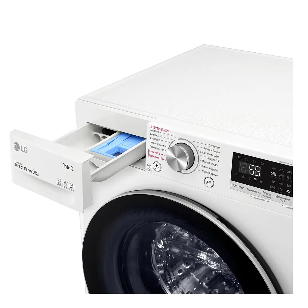 Пральна машина LG з фронтальним завантаженням F4V7VS1W, 9кг, 1400, A+++-30%, Пар, глибина 56см, Дисплей, Інвертор, Білий (F4V7VS1W) - фото 14