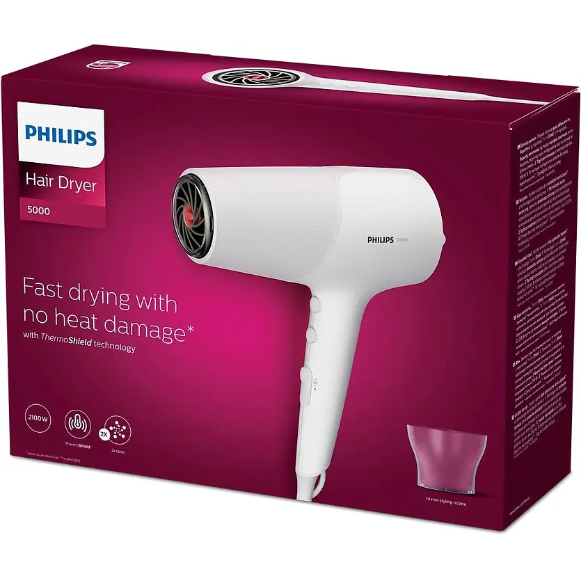 Фен Philips 5000 ThermoShield 2100 Вт 6 режимов белый (BHD500/00) - фото 9