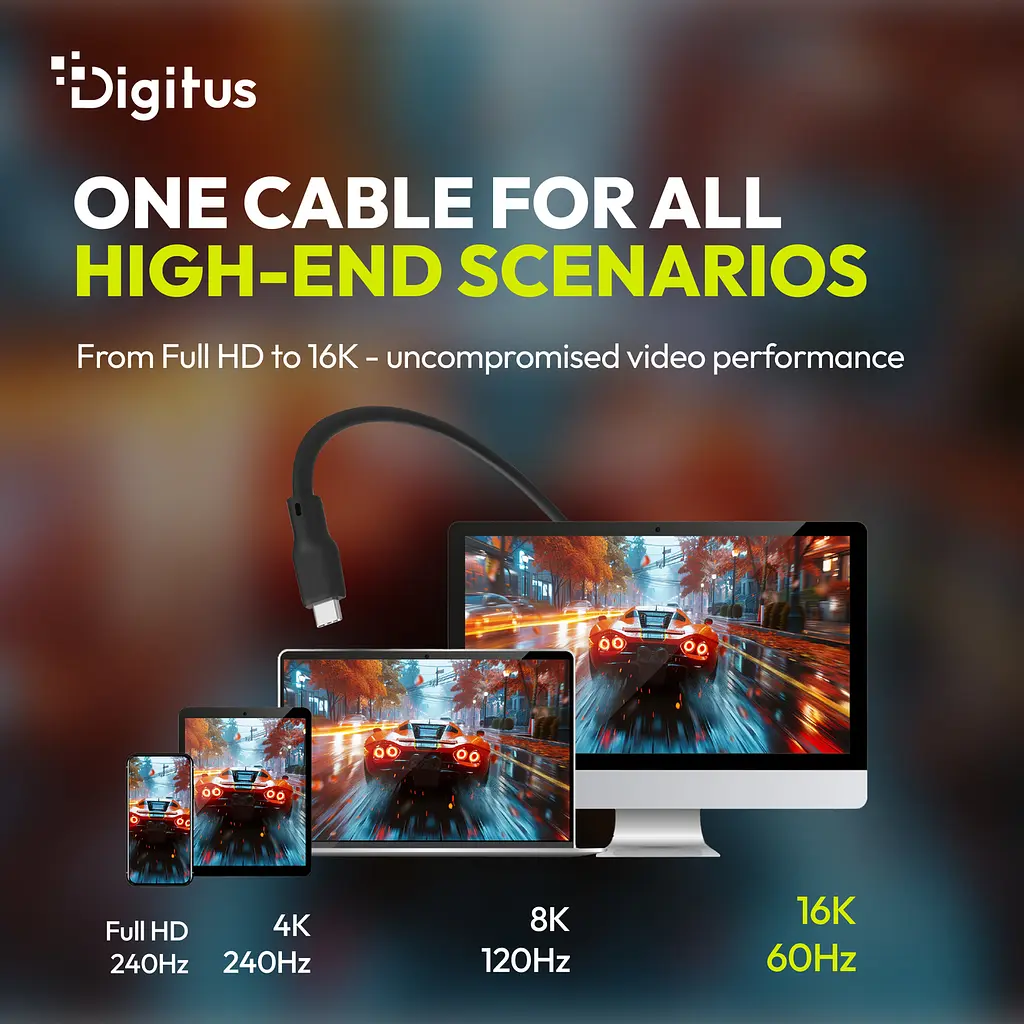 Кабель Digitus USB-C > USB-C заряджання/синхронізації, USB4 2.0, 80G, 240W, 16K, силіконовий, 1м, чорний - фото 10