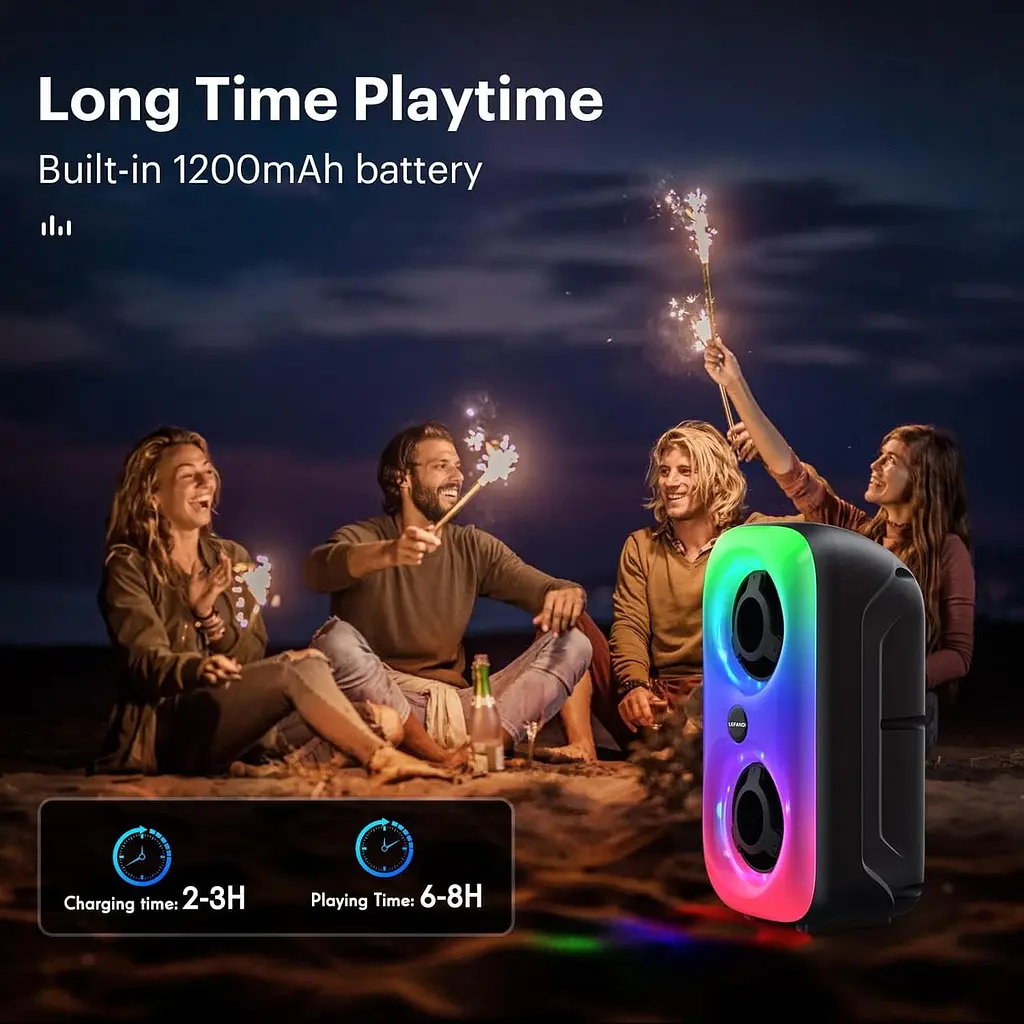 Портативний динамік LEFANDI Bluetooth, бездротовий динамік Bluetooth 5.0 зі стереозвуком, FM-радіо, тривалий час відтворення - фото 4