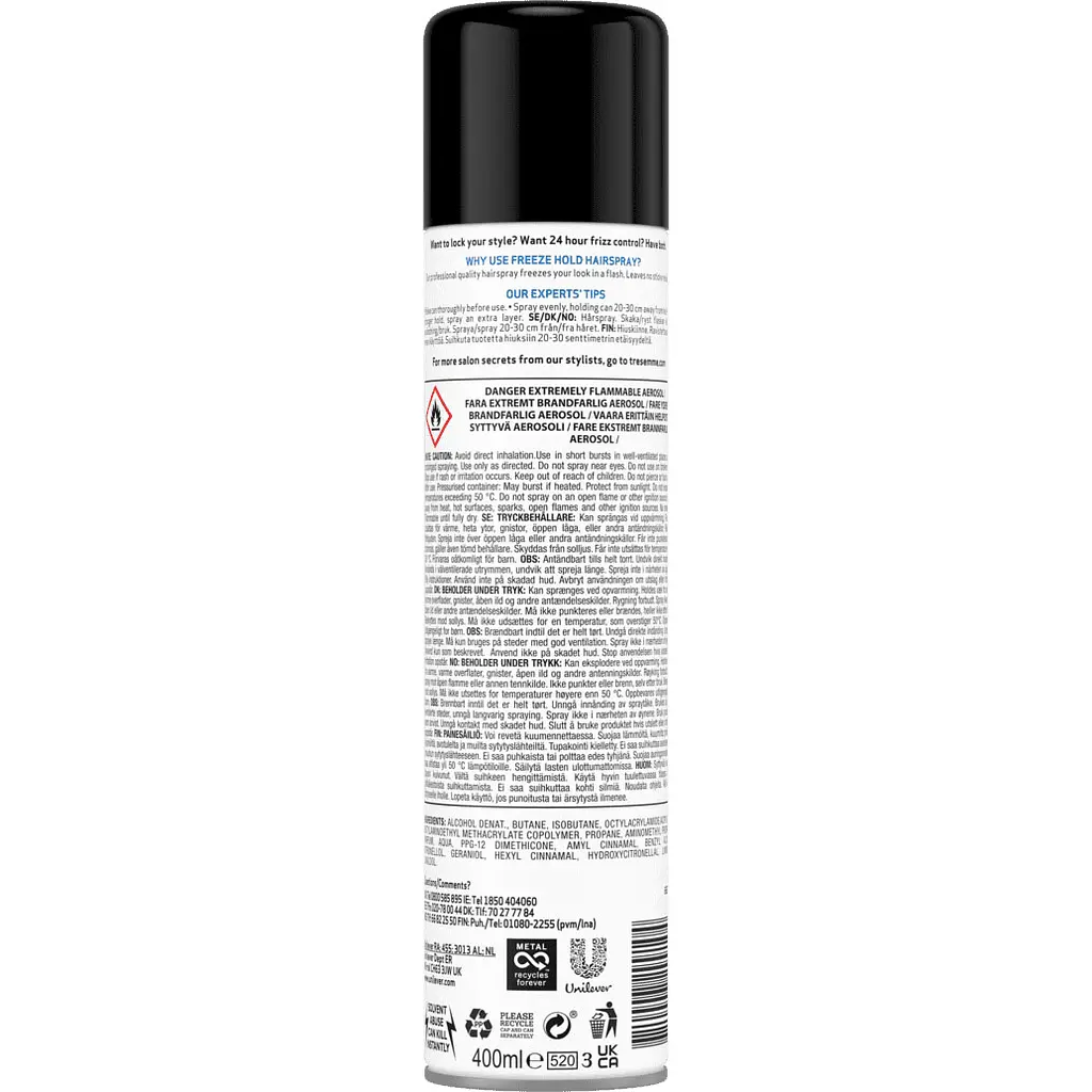 Уценка. Лак для волос TRESemme Freeze Hold максимальная фиксация 5, 400 мл - фото 2