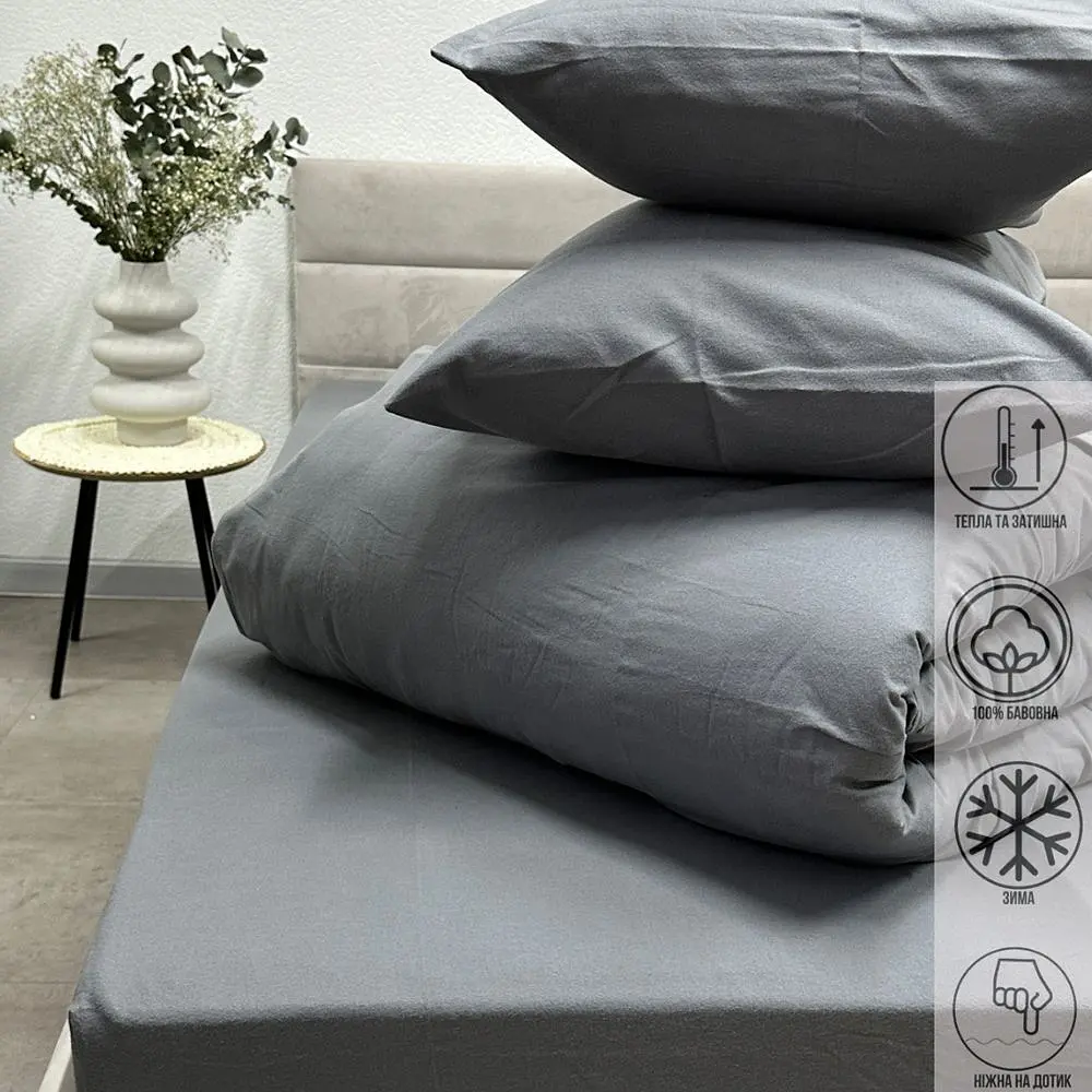 Простирадло Ecotton Super Soft SB-148 фланель на резинці Grey 90х200 см (24459) - фото 2