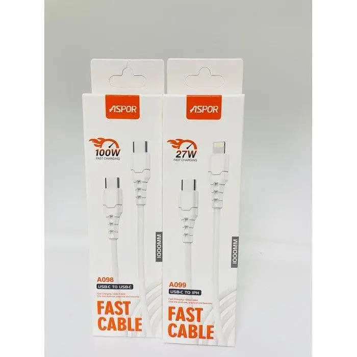 Захищений кабель Aspor A098 — usb-c to usb-c білий - фото 2