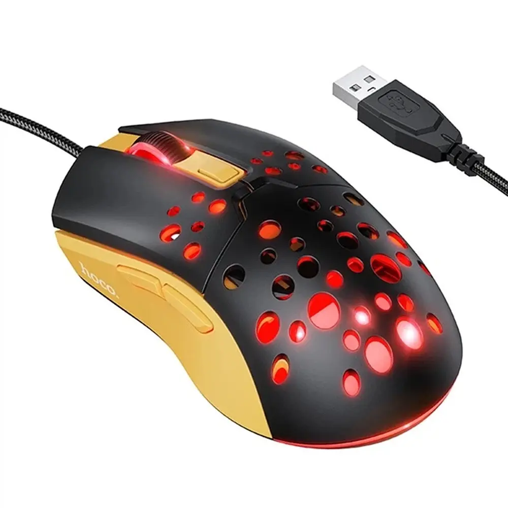 Комп'ютерна миша Hoco GM51 Sky luminous gaming wired mouse Чорний with жовтий
