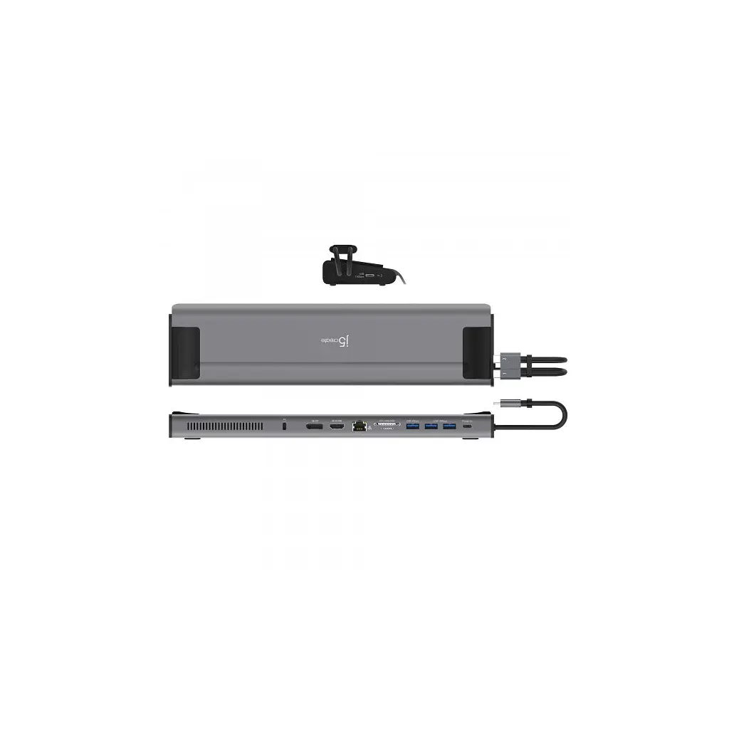 Порт-реплікатор J5create Dock-Station USB-C 10Gbps, 12-in-1 (слот M2 NVMe/хаб/HDMI/DP/PD/картрид/LAN) (JCD552-N) - фото 3