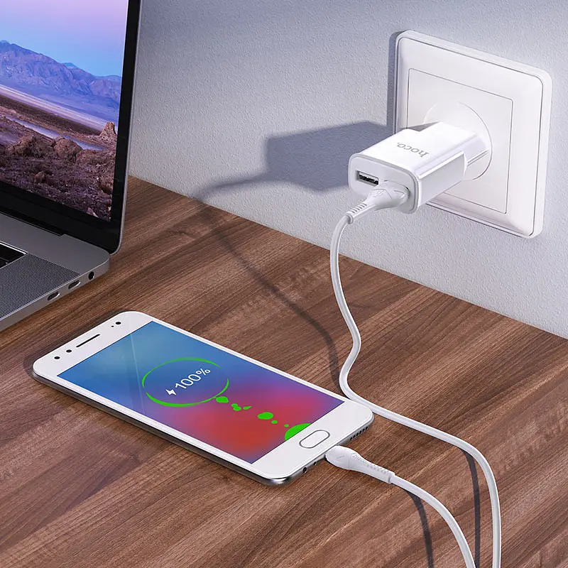 МЗП Hoco C88A Star round 2.4A (2USB-A) + кабель USB to MicroUSB Білий - фото 4