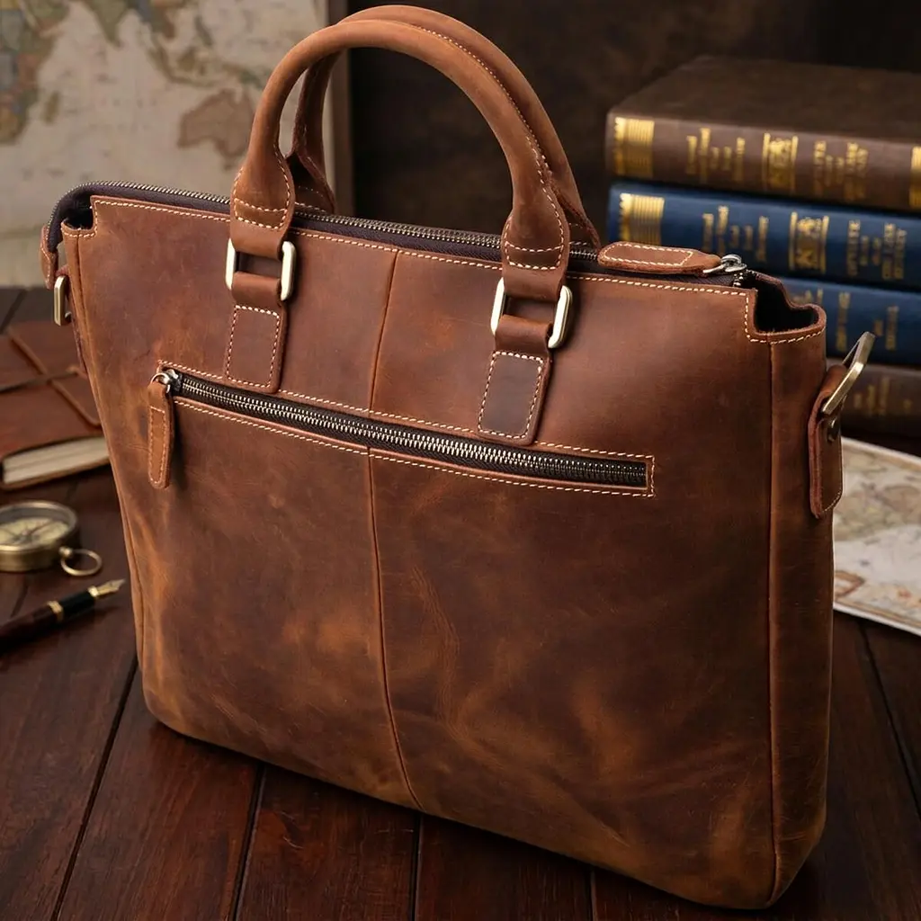 Стильный портфель в винтажном стиле из натуральной кожи Vintage 22673 коричневый - фото 4