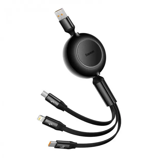 Кабель Baseus Bright Mirror 2 Series Retractable 3-in-1 Cable USB to MicroUSB+Lightning+Type-C 66W 1.1m CAMJ010101 Black - фото 2