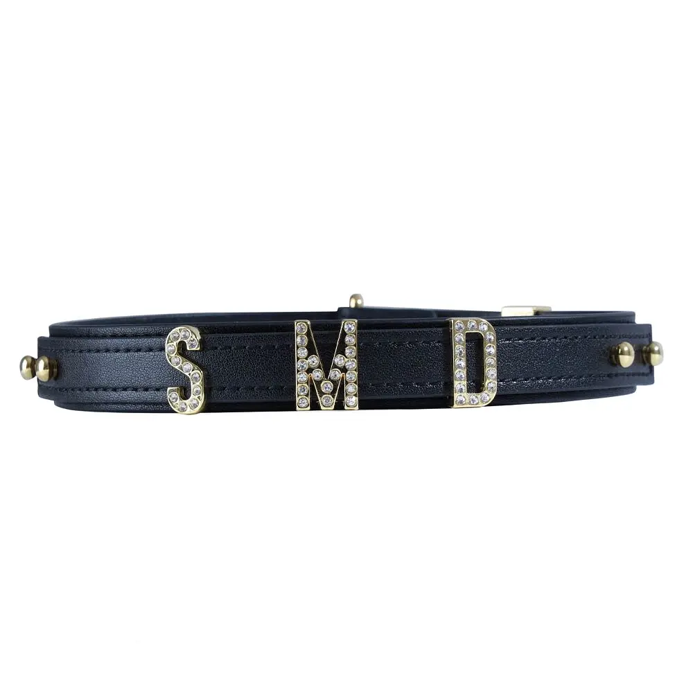 Нашийник LOCKINK Dark DIY Alphabet Collar, чорний, штучна шкіра, букви зі стразами - фото 2