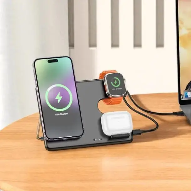 Безпровідна зарядка Hoco CQ1 3в1 для iPhone, iWatch/Airpods на 5-15W чорна - фото 3