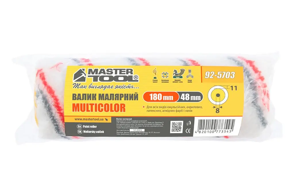 Валик малярський мультиколор Mastertool 8х48х180 мм - фото 3