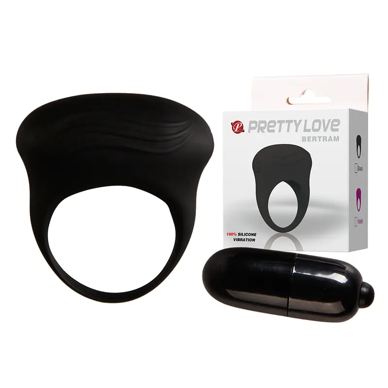 Ерекційне кільце з вібрацією Pretty Love Bertram Silicone Vibrating Cock Ring, 3 см (чорний)