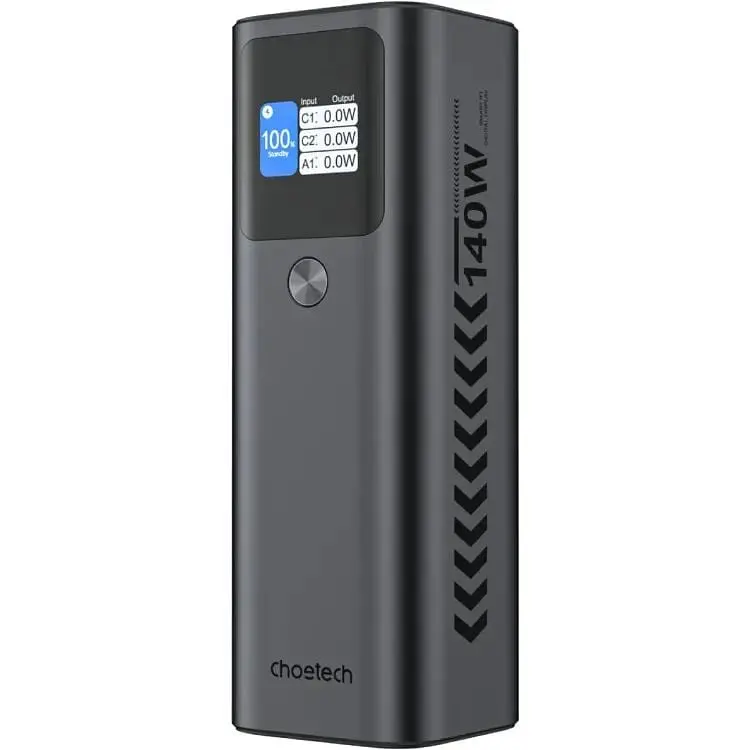УМБ Choetech 27000mAh 140W PD5.0,QC3.0, USB-A, 2xUSB-C In/Out, TFT Display, black
