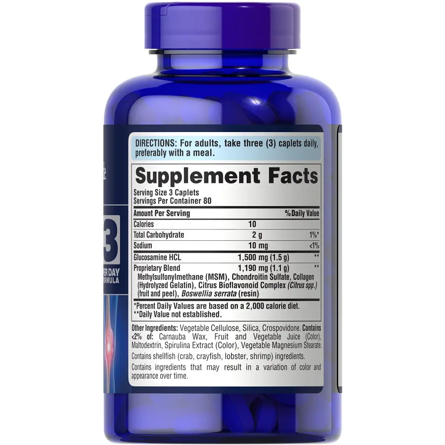 Препарат для суглобів і зв'язок Puritan's Pride Chondroitin Glucosamine MSM 3 Per Day Formula, 240 каплет - фото 2