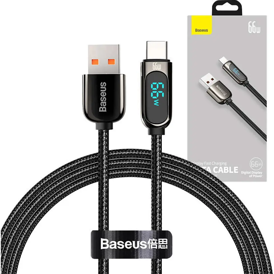Кабель Baseus Display Fast Charging USB-A to USB-C 66W 1m Black (CASX020001) [113817] - фото 7