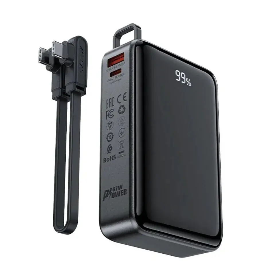 Батарея універсальна Acefast 20000mAh 22,5W PD, QC/3.0 USB-A+USB-C In/Out,build-in cable M14 Black (6974316283966) - фото 7