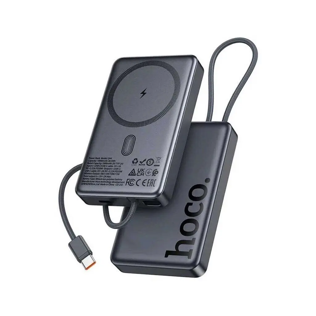 Батарея універсальна HOCO 10000 mAh Origen Dual PD/20W Magnetic with cable Type-C Metal Gray (Q44 / 714983) - фото 2
