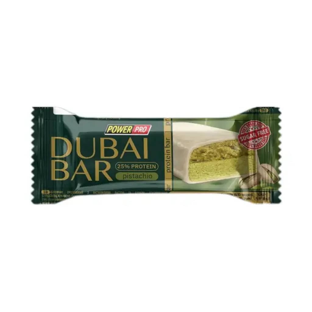 Протеїновий батончик Power Pro (Dubai Bar 25% Sugar free) — 10 × 50 г, фісташка