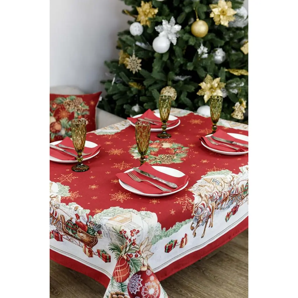 Скатертина гобеленова Прованс Present 140х135 см червона (31327) - фото 5