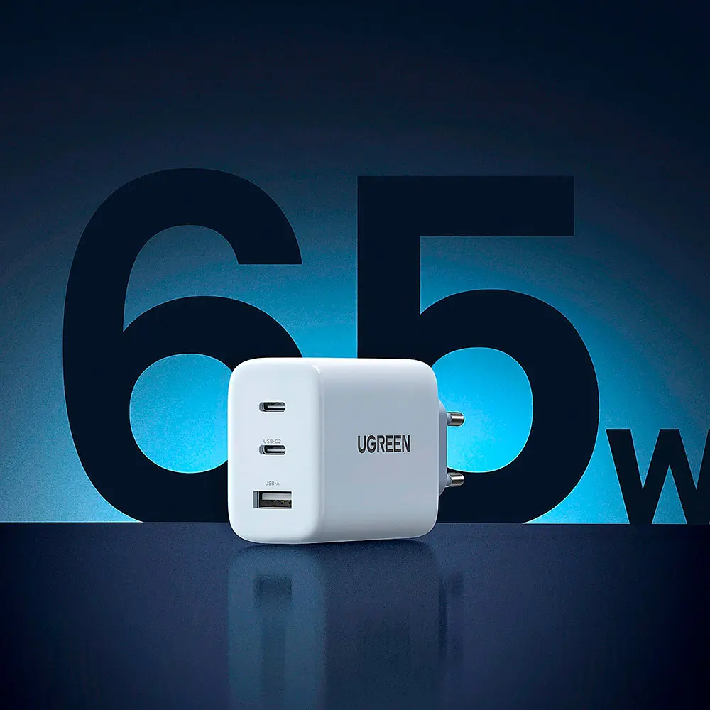Мережевий зарядний пристрій Ugreen CD275 65W 2xUSB-C 1xUSB-A Fast Charger White [90496] [99283] - фото 3
