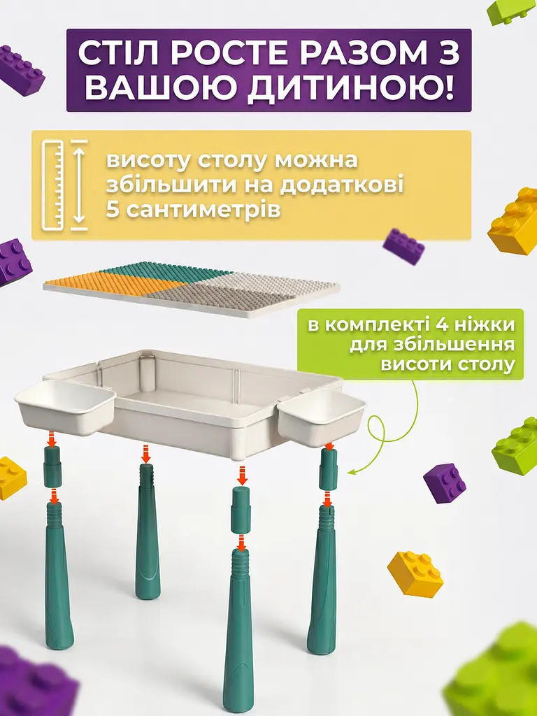 Дитячий багатофункціональний ігровий стіл-трансформер зі стільчиком та конструктором, білий (26276245) - фото 8