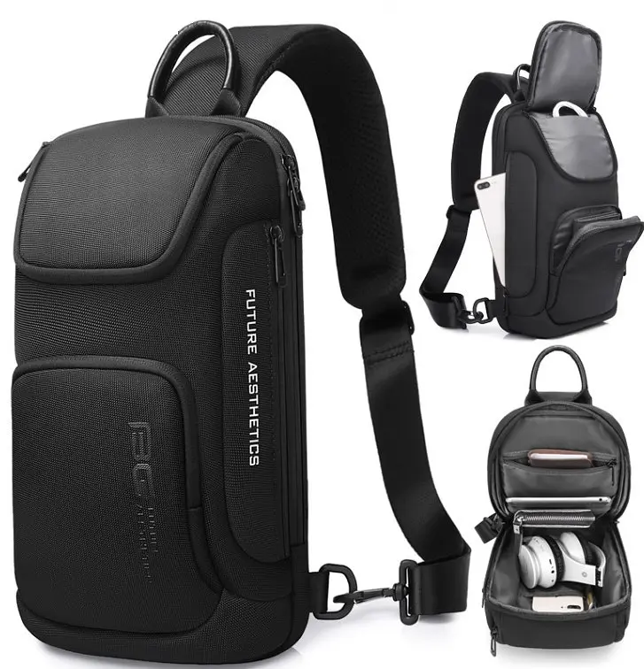 Однолямковий рюкзак через плече Bange BG-7565 7л Сумка-слінг з USB-роз'ємом Black (19369) - фото 4