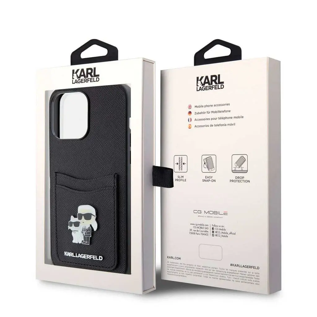 Чехол Karl Lagerfeld PU Saffiano Card Slot Metal Karl и Choupette Cover для iPhOne 15 Pro Max Black (57983116853) - фото 7