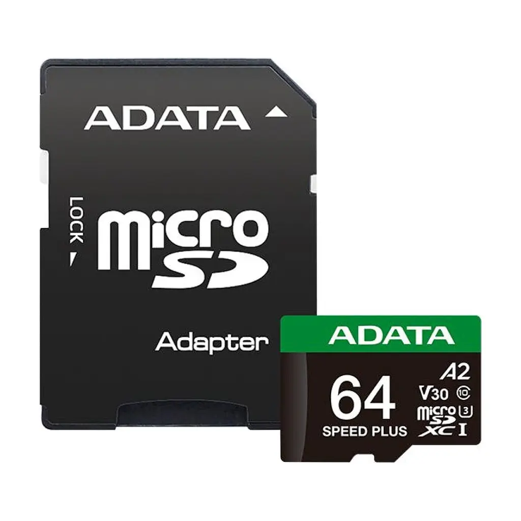 Карта пам'яті ADATA 64GB microSD class 10 UHS-I U3 V30 A2 Speed Plus (UD64GUI3V30A2SP-RA1)