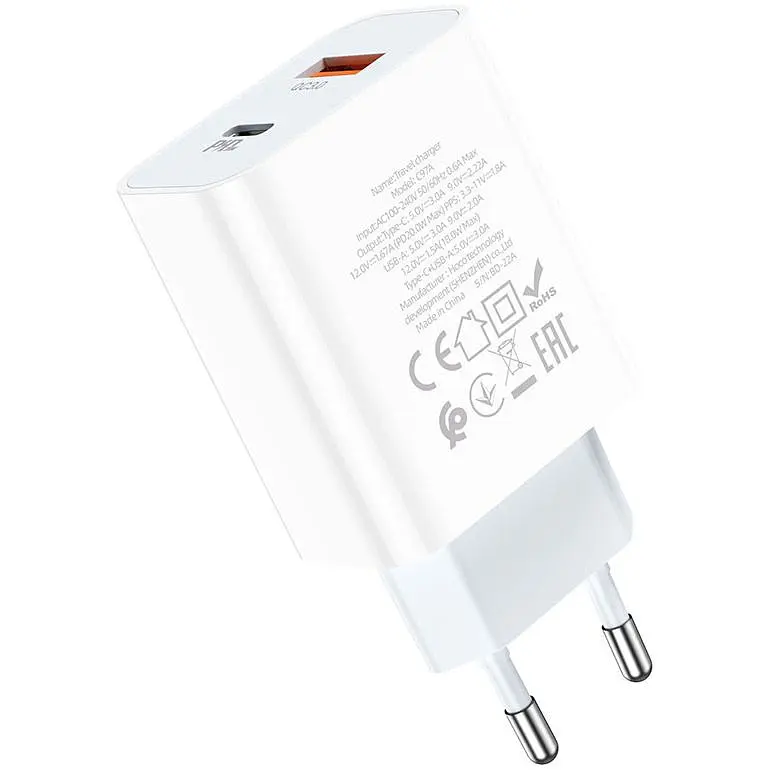 Мережевий зарядний пристрій Hoco C97A PD20W+QC3.0 White (766076) [170754] - фото 5